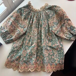 Ulla Johnson Lorna Floral Print Poplin Embroidered Blouse 00